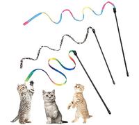 Amaxiu Cat Wand Toy Set, Interactive Cat Wand Toy with Rainbow Ribbon and Leopard Print Cloth Strings for Small Cats and Kittens - Indoor Training Catcher (3 Packs)