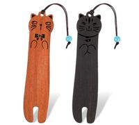 Amaxiu Cat Wooden Bookmarks for Book Lovers, 2PCS Handmade Wood Book Mark Cute Cat Page Marker Carving Book Markers Funny Bookmark Gift for Women Men Students(A)