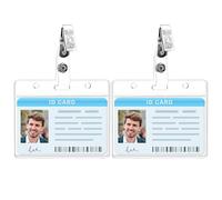 Amaxiu Clear ID Badge Holder with Metal Badge Clips, 2 Pack Soft Plastic Badge Card Sleeves Waterproof Credit Card Protector Transparent Name Card Case for Nurses Office School (Horizontal)