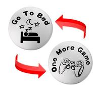 Amaxiu Decision Makers Coins Gifts, Funny Destiny Flip Coins One More Game or Go To Bed Stainless Steel Flipping Challenge Choice Lucky Coin for Game Lovers Men Women Birthday Valentine's Day(Silver)
