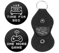 Amaxiu Decision Makers Coins Gifts, One More Game or Go To Bed Pocket Hug Token with Leather Keyring Stainless Steel Flipping Challenge Choice Lucky Novelty Coin for Game Lovers Birthday(Black)