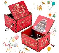 Amaxiu Hand Crank Music Box, Happy Birthday Wooden Music Box, Vintage Engraved Hand-Operated Musical Box, Mini Music Box Playing Melody - Happy Birthday, Birthday Gifts for Family Friend Lover