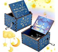 Amaxiu Hand Crank Music Box- Twinkle Twinkle Little Star Wooden Music Box Vintage Engraved Hand-Operated Musical Box Mini Music Box Playing Melody Birthday Gifts for Family Friend Lover