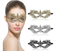 Amaxiu Masquerade Lace Masks for Women, 3 Pack Halloween Masquerade Party Mask Soft Venetian Masks Costume Party Mask for Evening Prom(B)