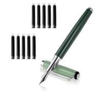 Amaxiu Metal Fountain Pens Set, Fine Point Nib Fountain Pen with 10 3.4mm Black Ink Cartridges Aesthetics Fountain Pens Smooth Writing Pen Office Calligraphy School Supplies Gift(Green)