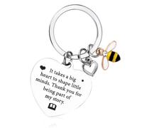 Amaxiu Teacher Appreciation Gifts Keychain, Cute Thank You Gift Keyring Rhinestone Bee Heart Key Chain for Graduation Teacher Birthday Christmas Women Men
