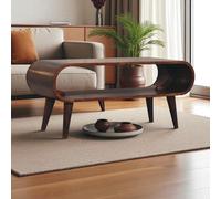 Amaya Nordic Solid Mango Wood Coffee Table with Open Slot Storage, Handcrafted Tea Table with Stain Finish, 35L x 90W x 40H cm, Brown Aosom UK