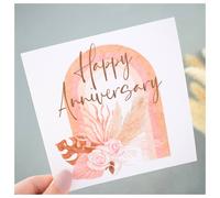Amaya Rose Ltd Happy Anniversary Greeting Card. 6x6" Large Neutral Abstract Pampas in White | Size: 1 Pack Amaya Rose Ltd White 1 Pack