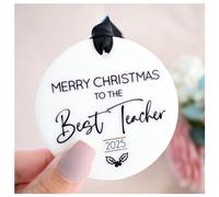 Amaya Rose Ltd Merry Xmas Best Teacher 2025 Christmas Decoration Bauble Ornament in White Amaya Rose Ltd White