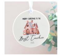 Amaya Rose Ltd Merry Xmas Best Teacher 2025 Christmas Decoration Bauble Ornament in White Imvelo Candle Co White