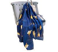 AMAYJUELONG Women’s Floral Silk Scarf, Ladies Silk Scarf Beige Lotus Flowers Simple Stylish Wraps Brighten Skin Color Floral Satin Scarves Luxury Gifts for Women Ladies Girls-180 * 60cm