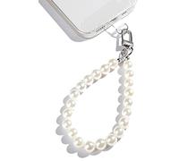 AMAYO,Universal mobile phone chain, mobile phone pendant, mobile phone beads, lanyard, wrist strap, compatible with any mobile phone, smartphone and mobile phone case (White Pearls 10 mm)