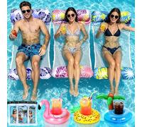 Amaza 3 Pack Inflatable Pool Floats, 4 IN 1 Pool Inflatables for Adults, Swimming Pool Floats Hammock with Inflatable Drink Holder Waterproof Phone Pouch, Pool Toys Set for Pool Beach Summer Holiday