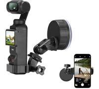 AMAZEAR Suction Car Mount for Insta360 X4 Air X5, for DJI OSMO Pocket 4/3 Action 6 Pro OSMO 360 Go Ultra Camera Accessories, Mobile Phone POV Holder Stand Quick Lock for Glass, Smooth Surfaces, Black