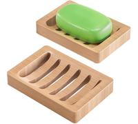 AmazerBath Bamboo Soap Dish, 2 Pack Wood Soap Holder, Bar Soap Holder for Shower, Soap Tray Self Draining, Soap Saver for Shower, Bathroom, Kitchen (Light Brown, Rectangular)