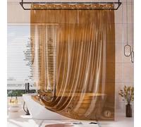 AmazerBath Extra Long Shower Curtain Liner, 100% EVA Clear Amber Heavy Duty 84 inch Shower Curtain and Liner 2-in-1, 72x84 Plastic Weighted Bathroom Shower Liner, 12 Grommets & 3 Heavyweight Stones