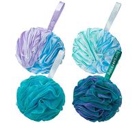 AmazerBath Loofah Sponge 75g/Piece, Exfoliating Bath Sponge Body Scrubber - Loofa Set of 4 Flower Color (Large, Green-Purple)