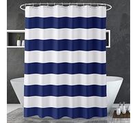 AmazerBath Navy Blue Shower Curtain, 72" W x 72" H Blue and White Stripes, Fabric for Bathroom, with 2 Heavy Stones