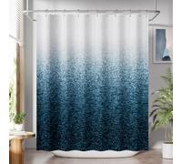 AmazerBath Shower Curtain Blue, Washable Cloth Ombre Shower Curtain Sets with 12 Metal Shower Curtain Hooks, Rustic Waterproof Dark Sea Blue Farmhouse Shower Curtains for Bathroom Decor, 72x72 Inches
