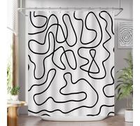 AmazerBath Shower Curtain, Washable Cloth Black and White Shower Curtain Sets with 12 Metal Shower Curtain Hooks, Rustic Abstract Black Lines Art Fabric Shower Curtains for Bathroom Decor, 72x72 Inch