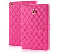 AmazFCCY iPad 10th Generation Case 10.9 Inch 2022, iPad 10 Rhinestones Crown Bling Diamond Cute PU Leather Smart Auto Sleep/Wake Stand Shockproof Case for Apple iPad 10th Gen 2022 Release (Rose Red)