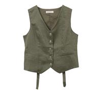 Amazhiyu 100% Linen Waistcoat Womens UK, Summer V Neck Button Down Sleeveless Crop Top, Tie Back Waistcoat Vest Green M