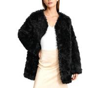 Amazhiyu Women Faux Fur Coat, Fluffy Winter Long Sleeves Jacket with Pocket | Fake Feather Jacket, Shaggy Coats, Lined, Side Pockets, Winter Warm Outerwear