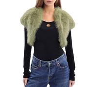 Amazhiyu Women Faux Fur Gilet Vest, Sleeveless Faux Fur Bolero Shrug Cap Sleeve Crop Cardigan Open Front Cardigan for Evening Dress Dark Green, M