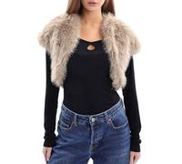 Amazhiyu Women Faux Fur Gilet Vest, Sleeveless Faux Fur Bolero Shrug Cap Sleeve Crop Cardigan Open Front Cardigan for Evening Dress Brown, M