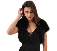 Amazhiyu Women Faux Fur Gilet Vest, Sleeveless Faux Fur Bolero Shrug Cap Sleeve Crop Cardigan Open Front Cardigan for Evening Dress Black, S