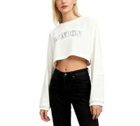 Amazhiyu Womens Cropped Hoodie, Long Sleeve Pullover Crop Tops Crewneck Oversize Hoodie Sweatshirt Embroidered White S
