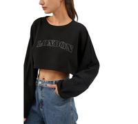 Amazhiyu Womens Cropped Hoodie, Long Sleeve Pullover Crop Tops Crewneck Oversize Hoodie Sweatshirt Embroidered Black M