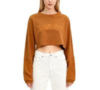 Amazhiyu Womens Cropped Hoodie, Long Sleeve Pullover Crop Tops Crewneck Oversize Hoodie Sweatshirt Embroidered Brown L