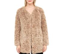 Amazhiyu Women's Faux Fur Jacket, Winter Long Sleeves Plush V-Neck Long Fluffy Coat with Pockets Apricot XL