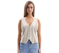 Amazhiyu Womens Linen Blend Waistcoat, Striped Sleeveless Linen Blend Waistcoat Button Down V Neck Crop Top Summer Vest Coat, Waistcoat Adjustable Strap Grey&Linen Striped S