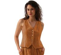 Amazhiyu Womens Linen Pure Waistcoat, Sleeveless Linen Waistcoat Button Down V Neck Crop Top Summer Vest Coat, Waistcoat Adjustable Strap Brown