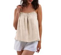 Amazhiyu Women's Linen Vests Tops, Summer Ladies Spaghetti Strap Tank Tops Loose Fit Pleated Camisole Sleeveless Halter Neck with Adjustable Tie Apricot Medium