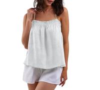 Amazhiyu Women's Linen Vests Tops, Summer Ladies Spaghetti Strap Tank Tops Loose Fit Pleated Camisole Sleeveless Halter Neck with Adjustable Tie White Large