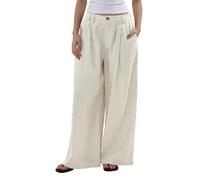 Amazhiyu Womens Pure Linen Trouser, Ladies Casual Linen Wide Leg Lounge with Pockets Loose Fit Work Formal Pants Flax S