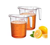 Amazing Abby - Melissa - Unbreakable Plastic Measuring Pitchers (2-Pack), Food-Grade Measuring Jugs, 4-Cup Capacity (1-Quart), Stackable and Dishwasher-Safe, Great for Oil, Vinegar, Flour, More