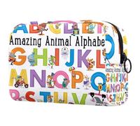Amazing Animals Alphabet Cosmetic Bag for Women, Travel Toiletries Bags Large Makeup Handy Pouch Organiser Bag with Zipper