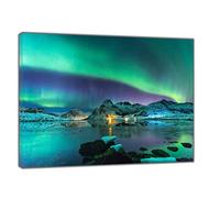 Amazing Arctic Light Greenish Landscape Picture Print On Framed Canvas Wall Art 12’’x 8’’inch(30x 20 cm) -38mm Depth
