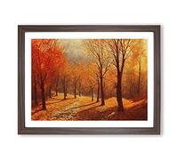 Amazing Autumn Forest Brown, Cream, Red Framed Wall Art Print - Ready to Hang Picture - Modern Art for Living Room Bedroom Kitchen Home - Walnut A2 (48 x 66 cm)