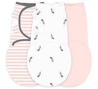 Amazing Baby Swaddle Blanket with Adjustable Wrap, Set of 3, Little Feather, Stripes and Solid, Pink, Small, 0-3 Months