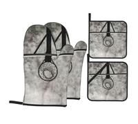 Amazing Basketball Court Oven Gloves Set 2 Thick Oven Mitts 2 Placemat Pot Holders Kitchen Gloves Heat Resistant