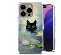 AMAZING Black Cat Van Gogh Inspired Case for iPhone 6,7,8,X,Xr,11,12,13,14,15,16,17, Air,e Series - Crystal Clear Shockproof TPU Protective Cover - Pond