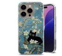 AMAZING Black Cat Van Gogh Inspired Case for iPhone 6,7,8,X,Xr,11,12,13,14,15,16,17, Air,e Series - Crystal Clear Shockproof TPU Protective Cover - Blossoms