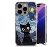 AMAZING Black Cat Van Gogh Inspired Case for iPhone 6,7,8,X,Xr,11,12,13,14,15,16,17, Air,e Series - Crystal Clear Shockproof TPU Protective Cover - Starry Night