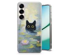 AMAZING Black Cat Van Gogh Inspired Case for Samsung Galaxy Ultra,26,25,24,23,22,17,56,36,A,S,FE Series - Crystal Clear Shockproof TPU Protective Cover - Pond