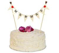 Amazing Buntings, Mr&Mrs Cake Topper, Handmade Bunting Flags Banner Wedding Party Decoration, Red Hearts, Fully Assembled with Food Grade Poles